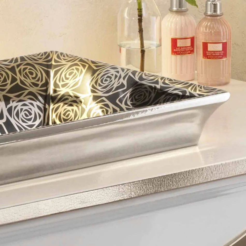 Evier semi-encastré en terre cuite moderne décorée à la main en Italie, Guido Viadurini