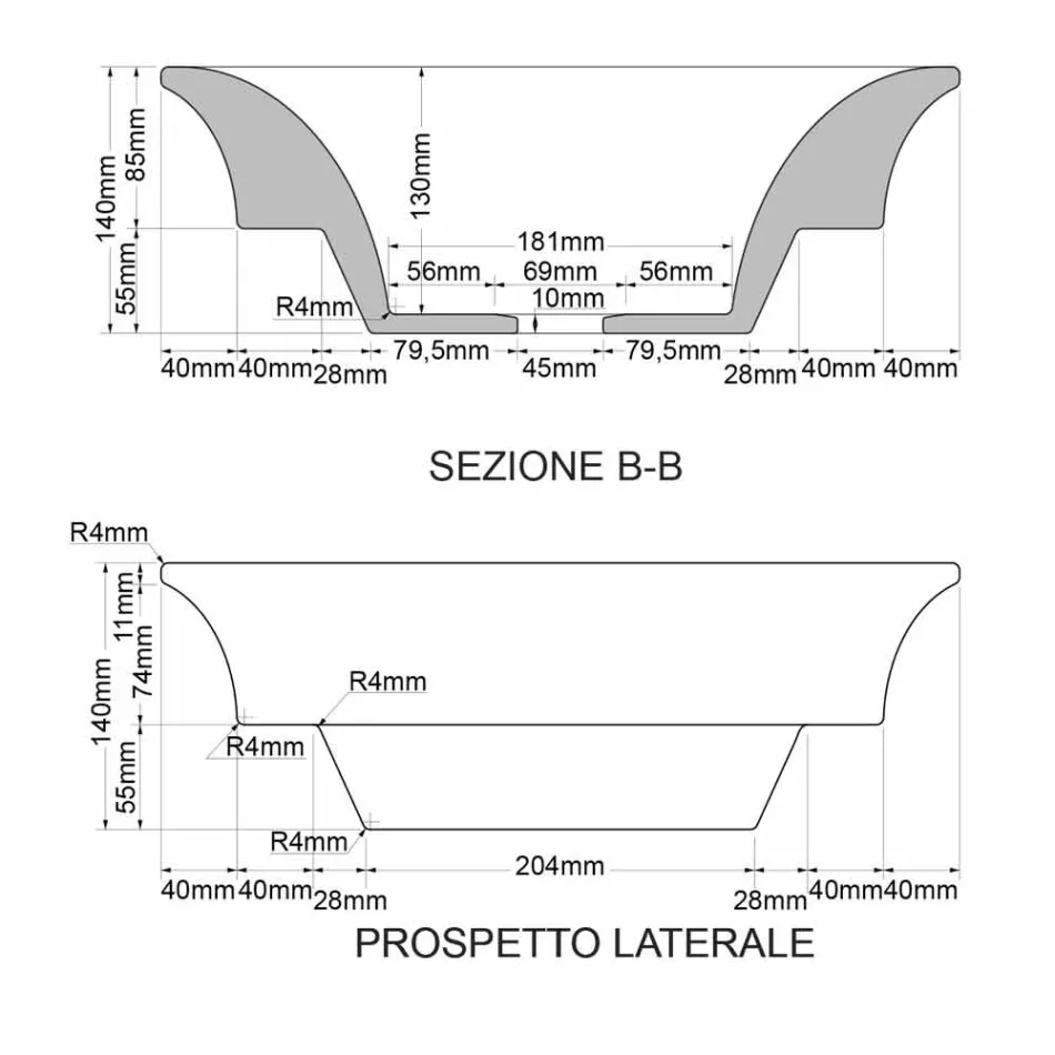 Evier semi-encastré en terre cuite moderne décorée à la main en Italie, Guido Viadurini