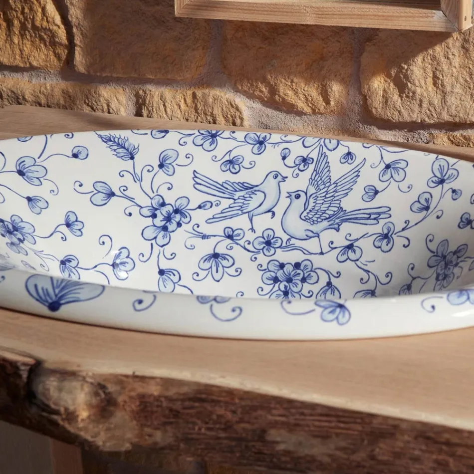 Lavabo semi-encastré en terre réfractaire peinte à la main Made in Italy - Principe Viadurini