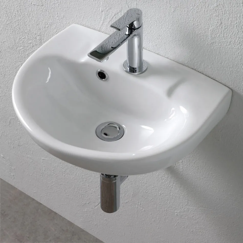 Lavabo mural en céramique blanche au design moderne et élégant - Silica Viadurini