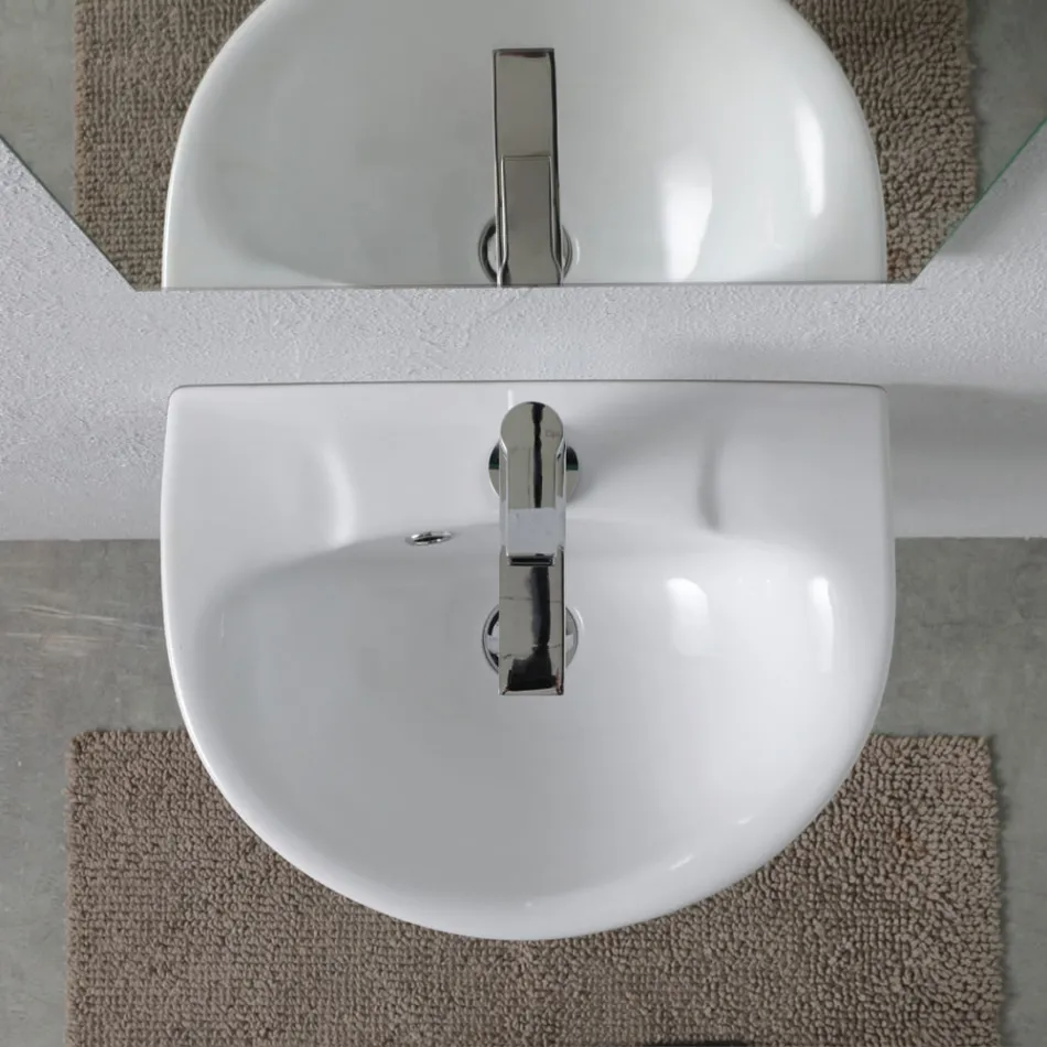 Lavabo mural en céramique blanche au design moderne et élégant - Silica Viadurini