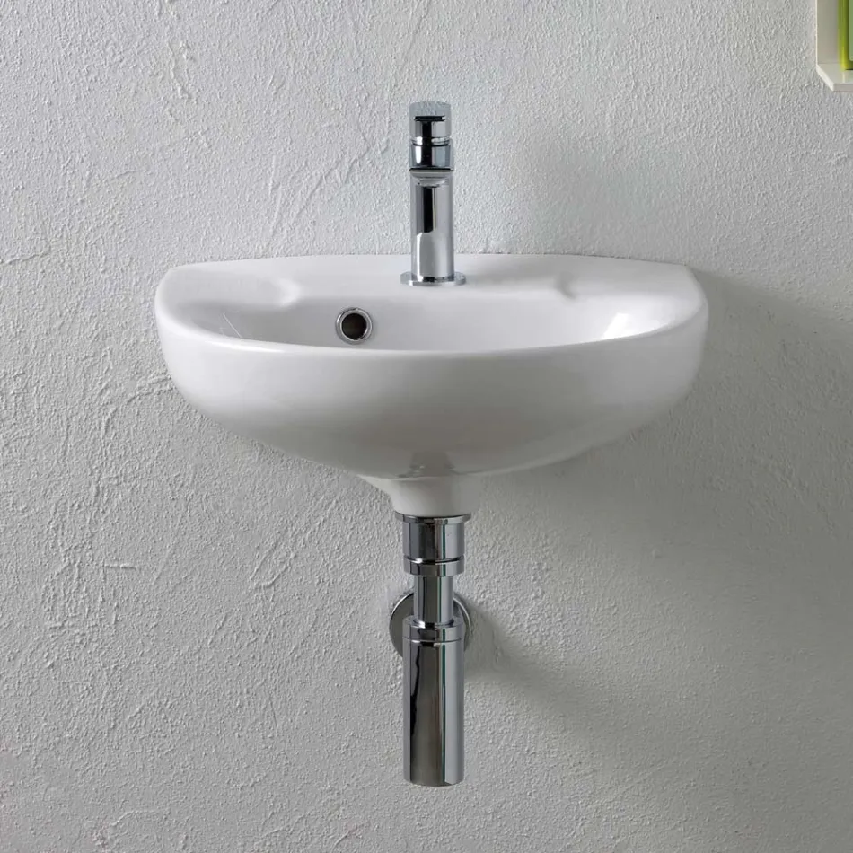 Lavabo mural en céramique blanche au design moderne et élégant - Silica Viadurini