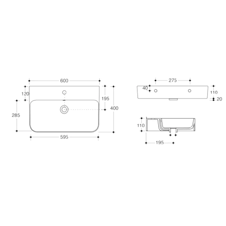 Lavabo suspendu en céramique avec porte-serviettes en option fabriqué en Italie - Graffa Viadurini