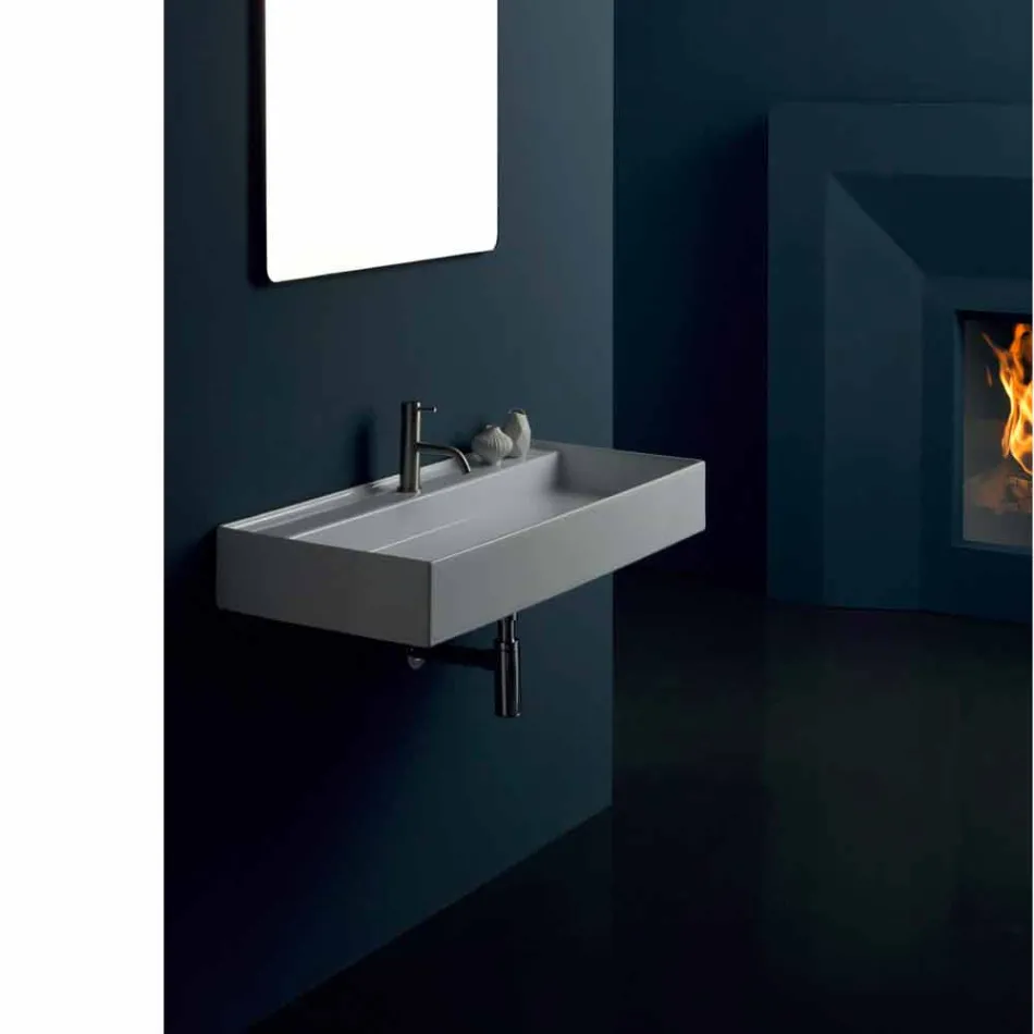 Lavabo suspendu en céramique design moderne Sun 100x45 cm fabriqué en Italie Viadurini