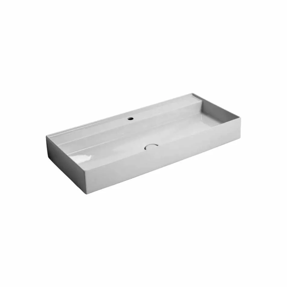 Lavabo suspendu en céramique design moderne Sun 100x45 cm fabriqué en Italie Viadurini