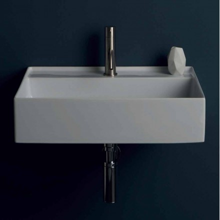Lavabo suspendu en céramique design moderne Sun 60x45 cm, fabriqué en Italie Viadurini