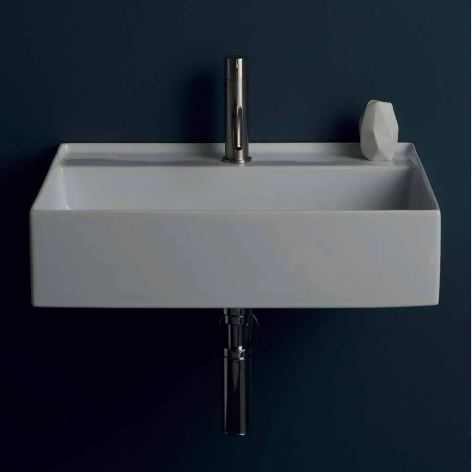 Lavabo suspendu en céramique design moderne Sun 60x45 cm, fabriqué en Italie Viadurini