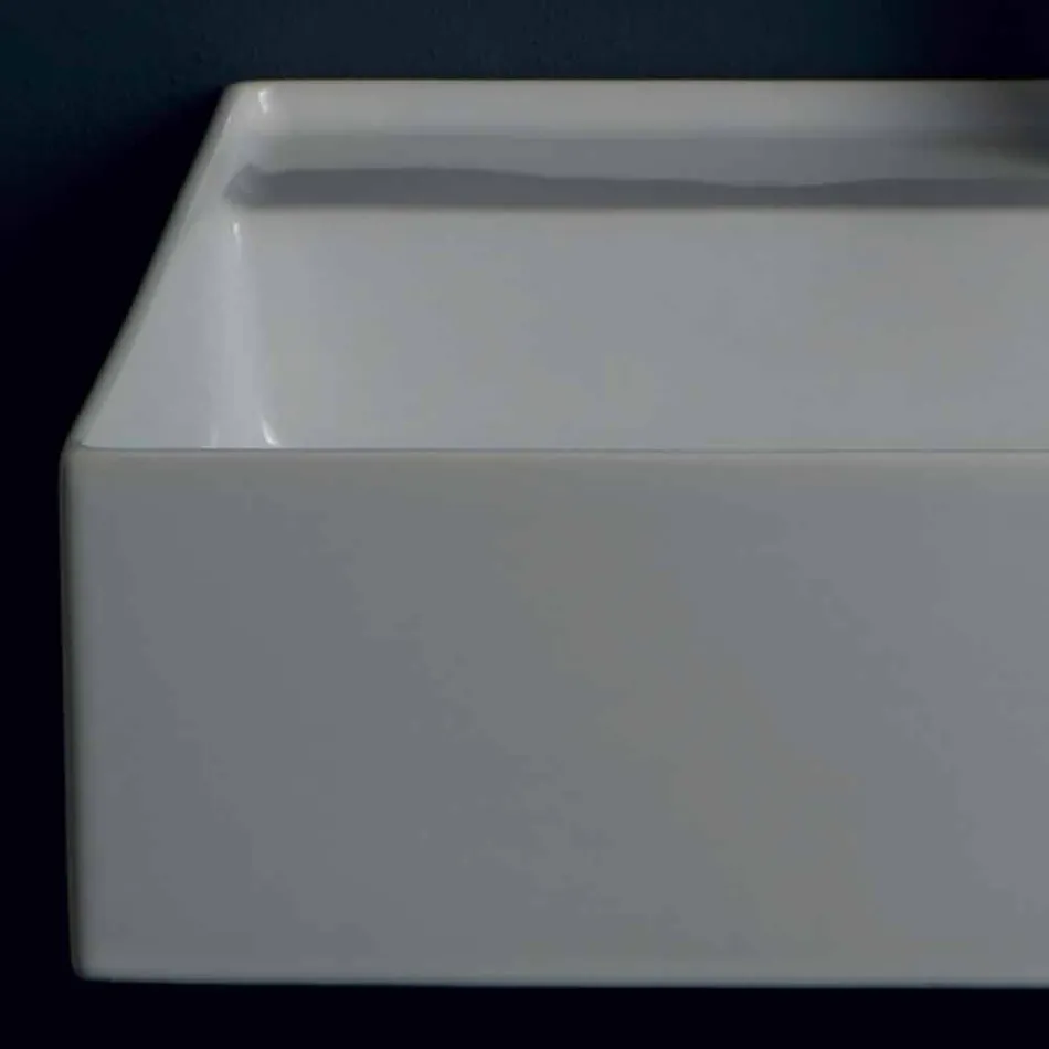 Lavabo suspendu en céramique design moderne Sun 60x45 cm, fabriqué en Italie Viadurini