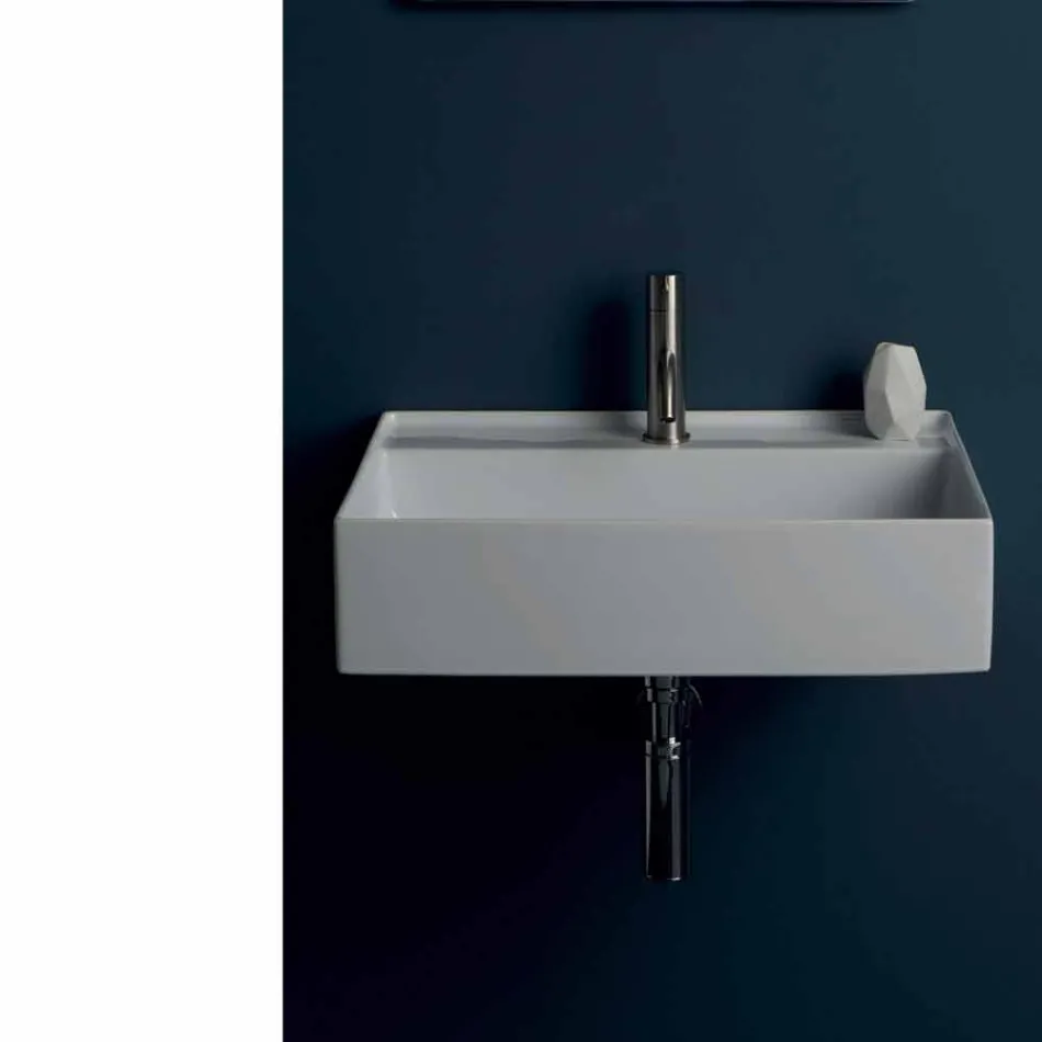Lavabo suspendu en céramique design moderne Sun 60x45 cm, fabriqué en Italie Viadurini