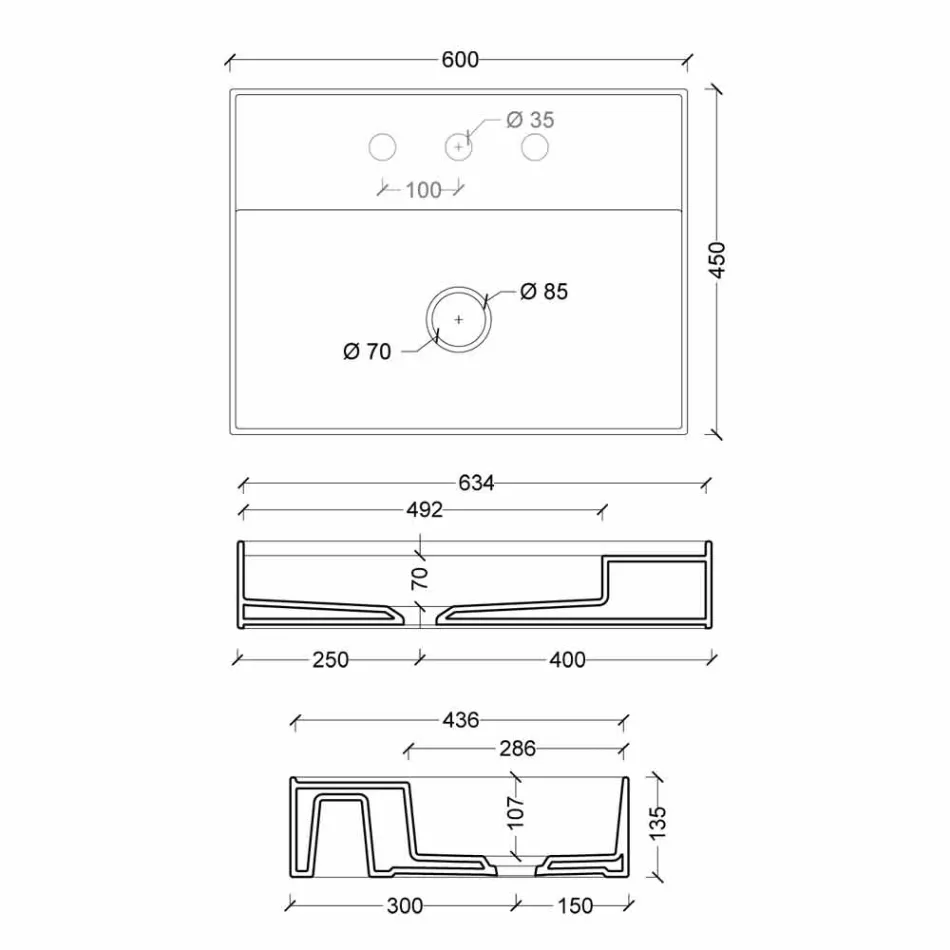Lavabo suspendu en céramique design moderne Sun 60x45 cm, fabriqué en Italie Viadurini