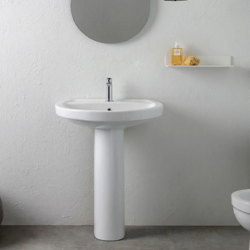Lavabo sur pied en céramique blanche au design moderne et élégant - Silica Viadurini