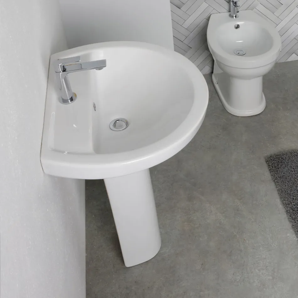 Lavabo sur pied en céramique blanche au design moderne et élégant - Silica Viadurini