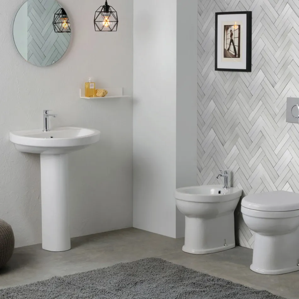 Lavabo sur pied en céramique blanche au design moderne et élégant - Silica Viadurini