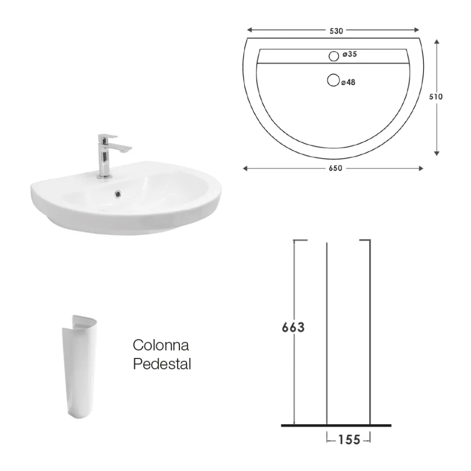 Lavabo sur pied en céramique blanche au design moderne et élégant - Silica Viadurini