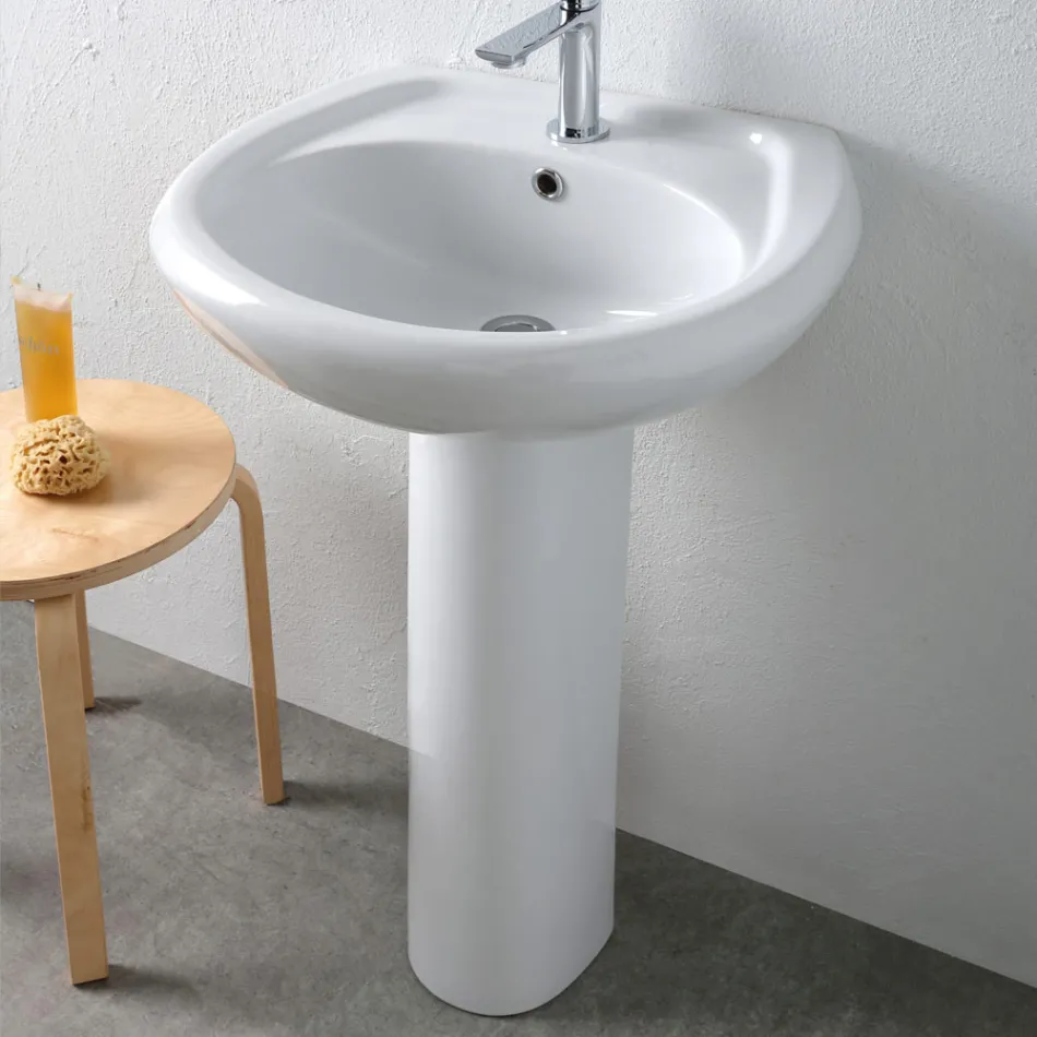 Lavabo sur pied en céramique blanche au design moderne et élégant - Silica Viadurini