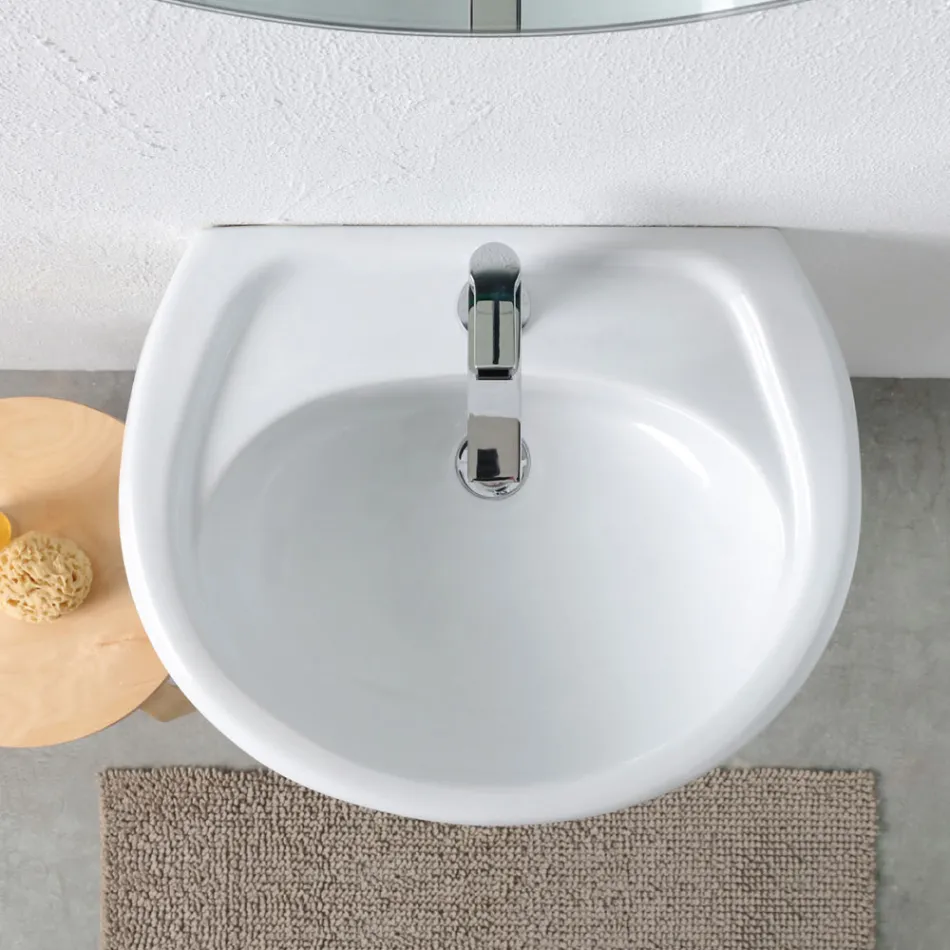 Lavabo sur pied en céramique blanche au design moderne et élégant - Silica Viadurini