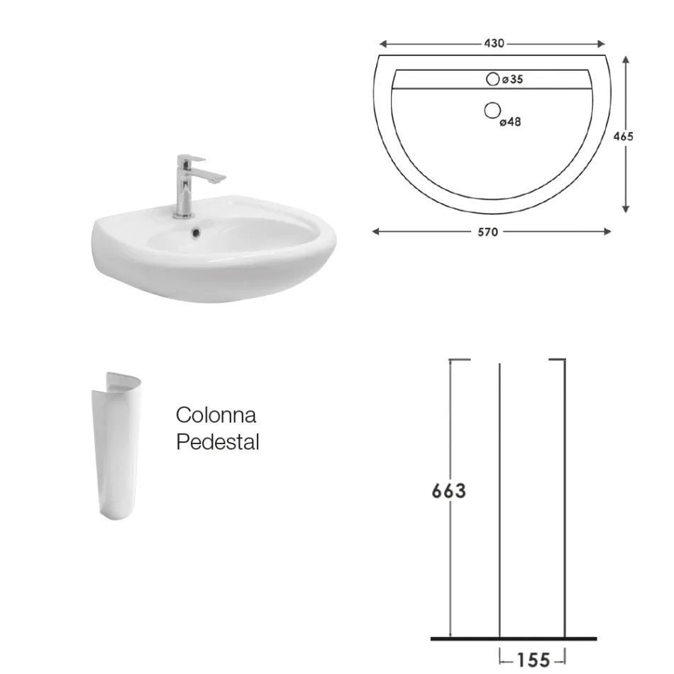 Lavabo sur pied en céramique blanche au design moderne et élégant - Silica Viadurini