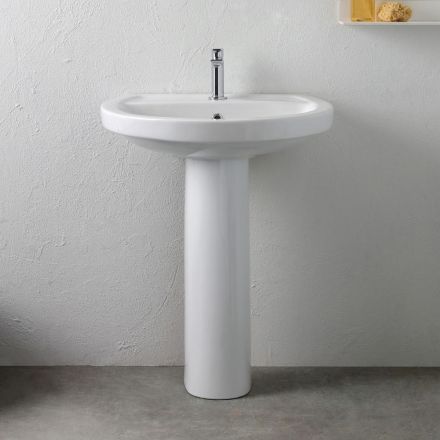 Lavabo sur pied en céramique blanche au design moderne et élégant - Silica Viadurini