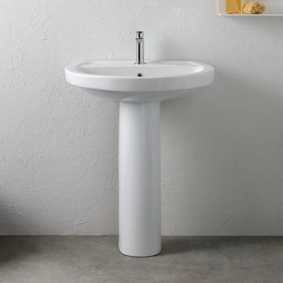 Lavabo sur pied en céramique blanche au design moderne et élégant - Silica Viadurini