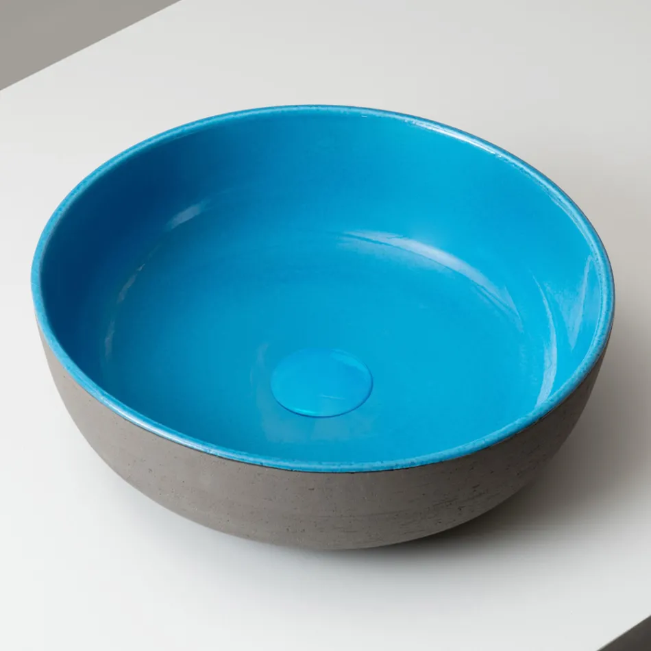 Vasque à poser en Raku foncé, fabriquée en Italie - Gouttière Viadurini