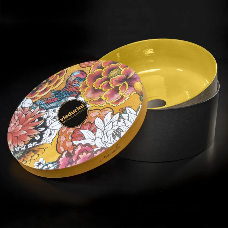 Lavabo à poser rond jaune en argile émaillée Made in Italy - Tatiana Viadurini