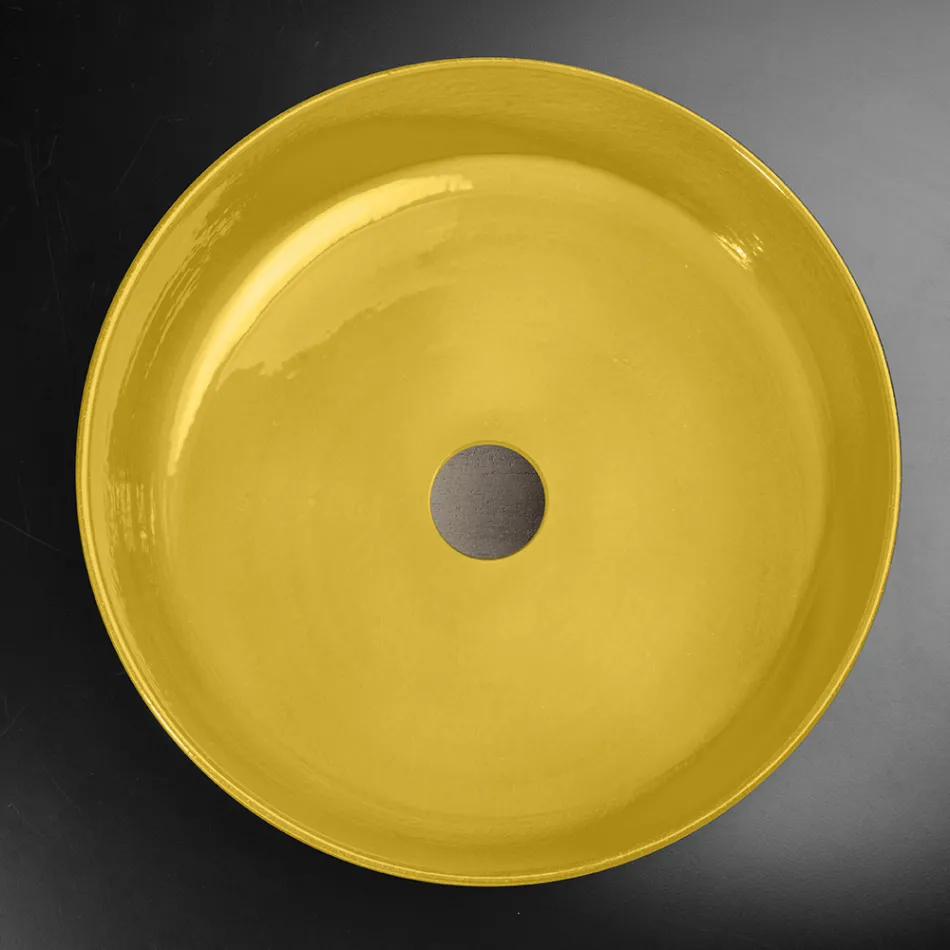 Lavabo à poser rond jaune en argile émaillée Made in Italy - Tatiana Viadurini