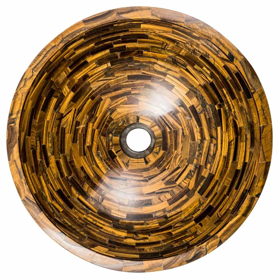 Lavabo rond à poser en pierre pollon oeil de tigre Viadurini