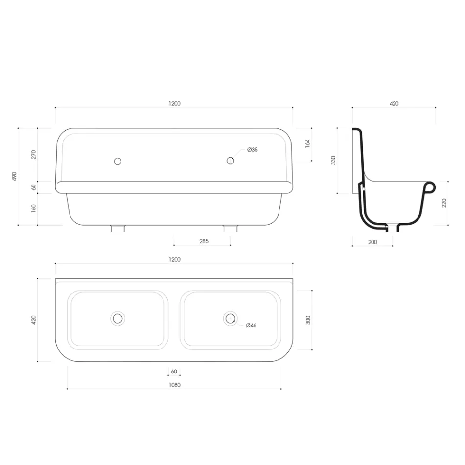 Lavabo Vintage Mural Double Vasque en Céramique Grise - Jack Viadurini
