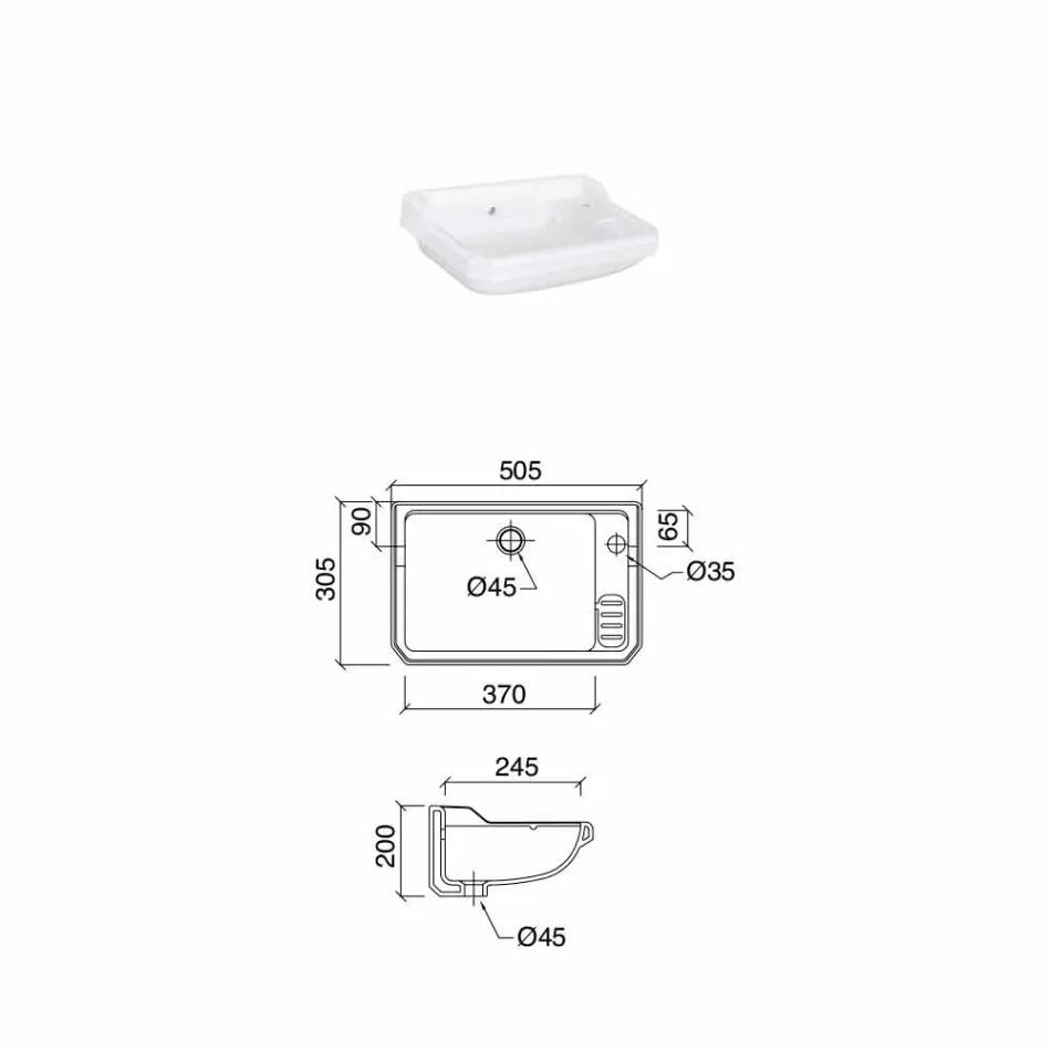 Lavabo suspendu en céramique de conception classique, fabriqué en Italie - Nausica Viadurini