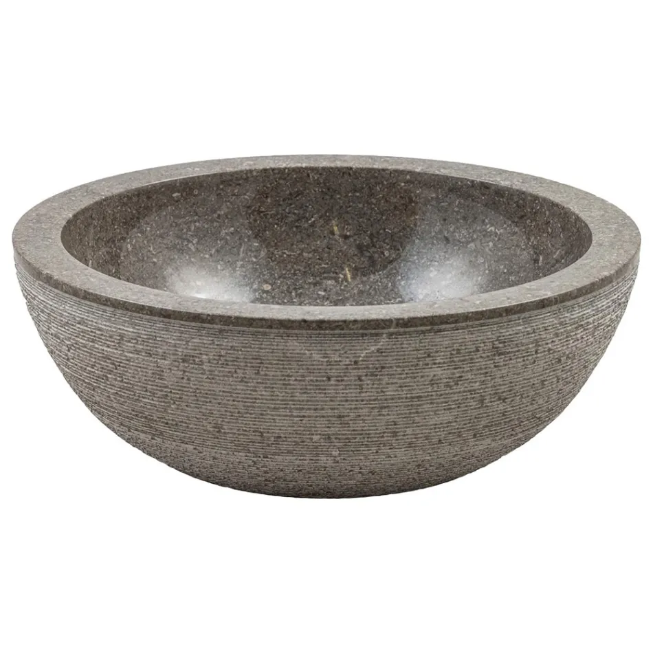 Lavabo à poser circulaire en marbre fait main, Bucine Viadurini