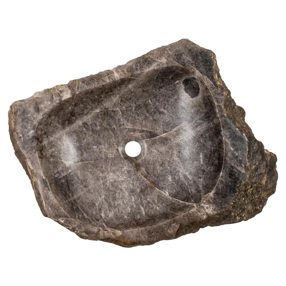 Lavabo à poser fait main en pierre de quartz fumé, Vigasio Viadurini