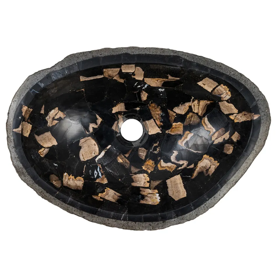 Lavabo à poser fait main en pierre de rivière, Palizzi Viadurini