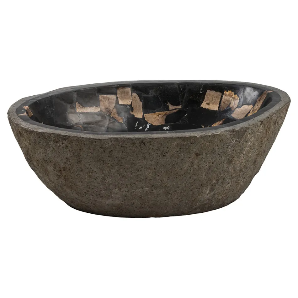 Lavabo à poser fait main en pierre de rivière, Palizzi Viadurini