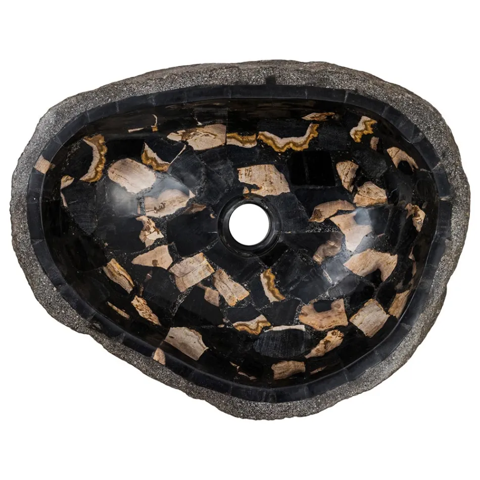 Lavabo à poser fait main en pierre de rivière, Palizzi Viadurini