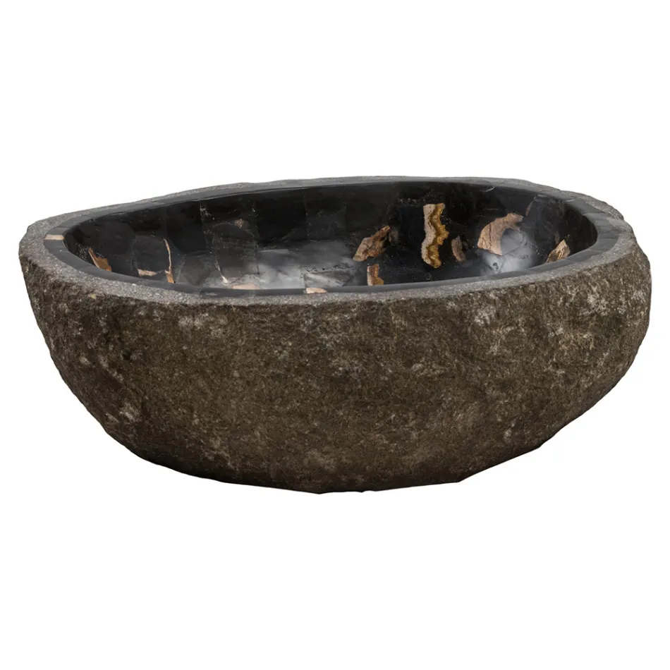 Lavabo à poser fait main en pierre de rivière, Palizzi Viadurini