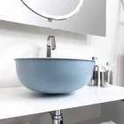 Lavabo à poser rond en métal émaillé blanc et bleu ciel - Sky Viadurini