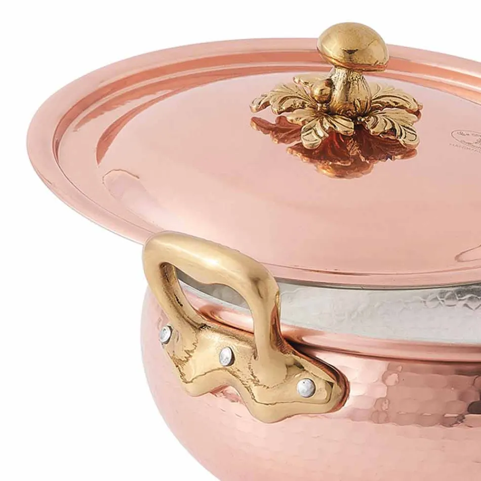 Pot de légumes avec couvercle en cuivre étamé fait à la main Fabriqué en Italie 24 cm - Mariacarla Viadurini