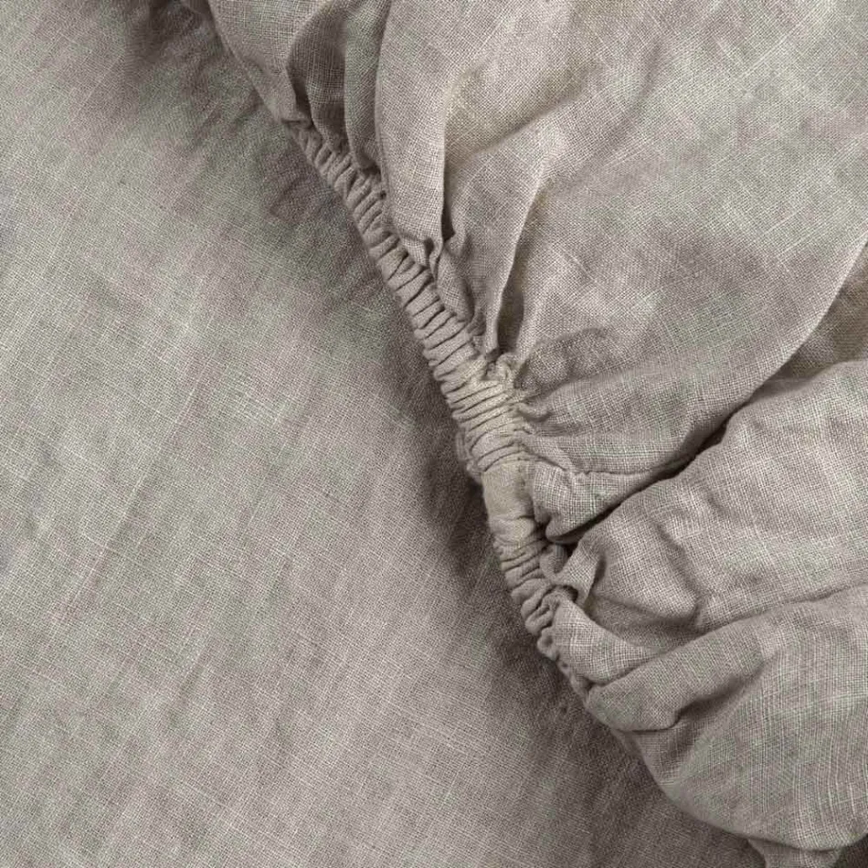 Draps-housses doubles en Lin Noir, Beurre ou Vieille Craie - Fiumano Viadurini