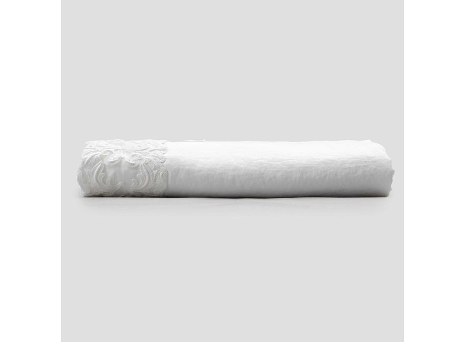 Drap de lin blanc avec dentelle pour lit double de haute qualité - Fiumana Viadurini