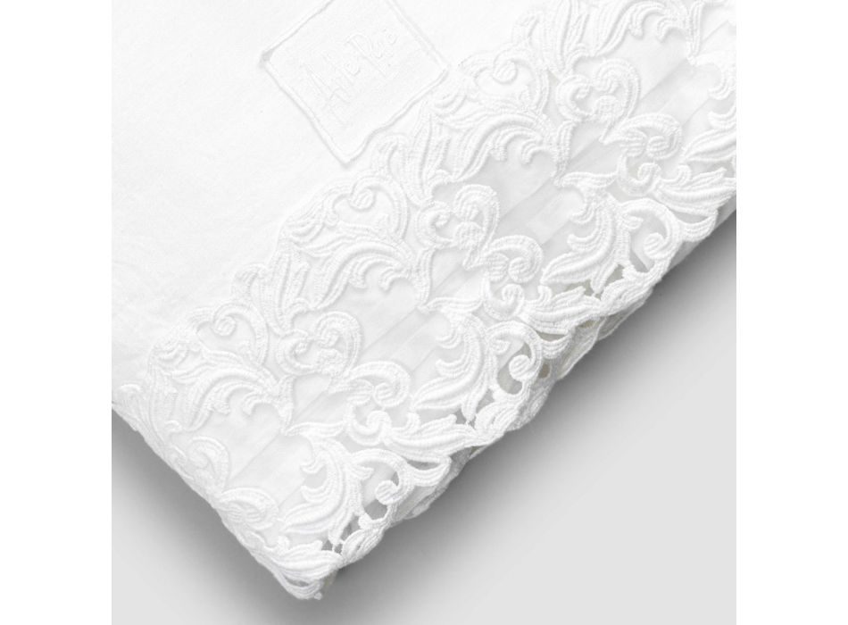 Drap de lin blanc avec dentelle pour lit double de haute qualité - Fiumana Viadurini