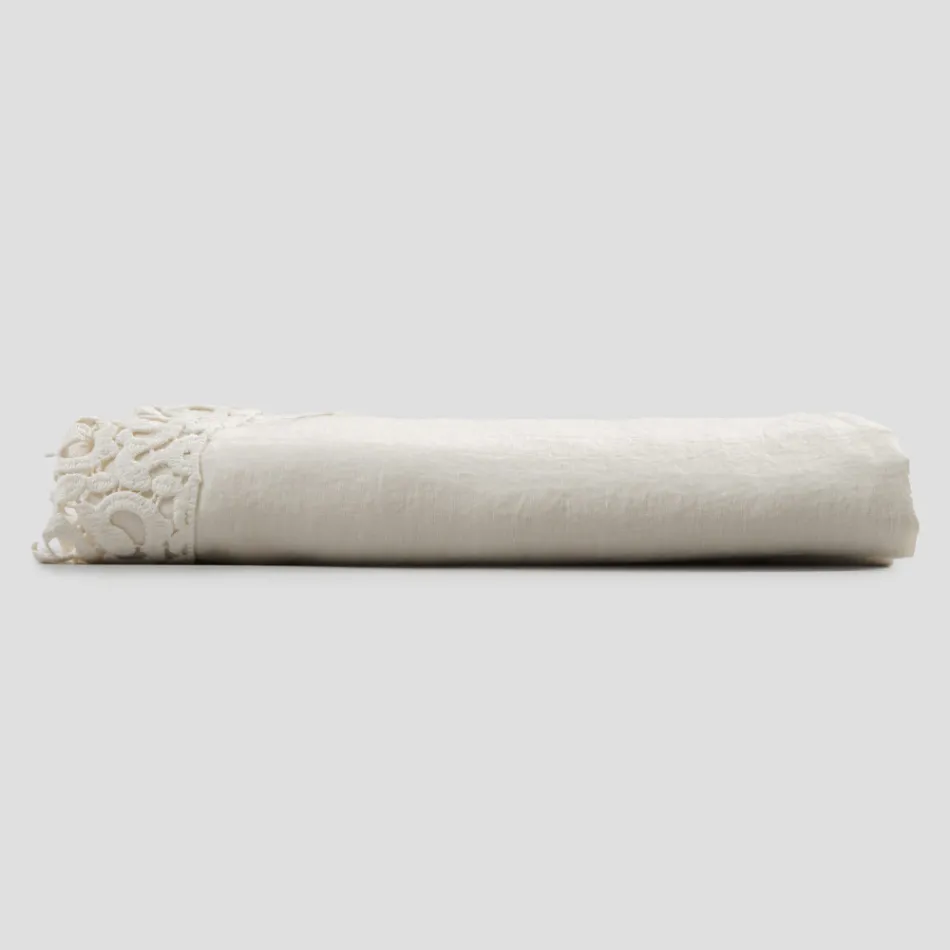 Drap de lit double en lin avec dentelle Poema, 3 finitions - Dulcis Viadurini