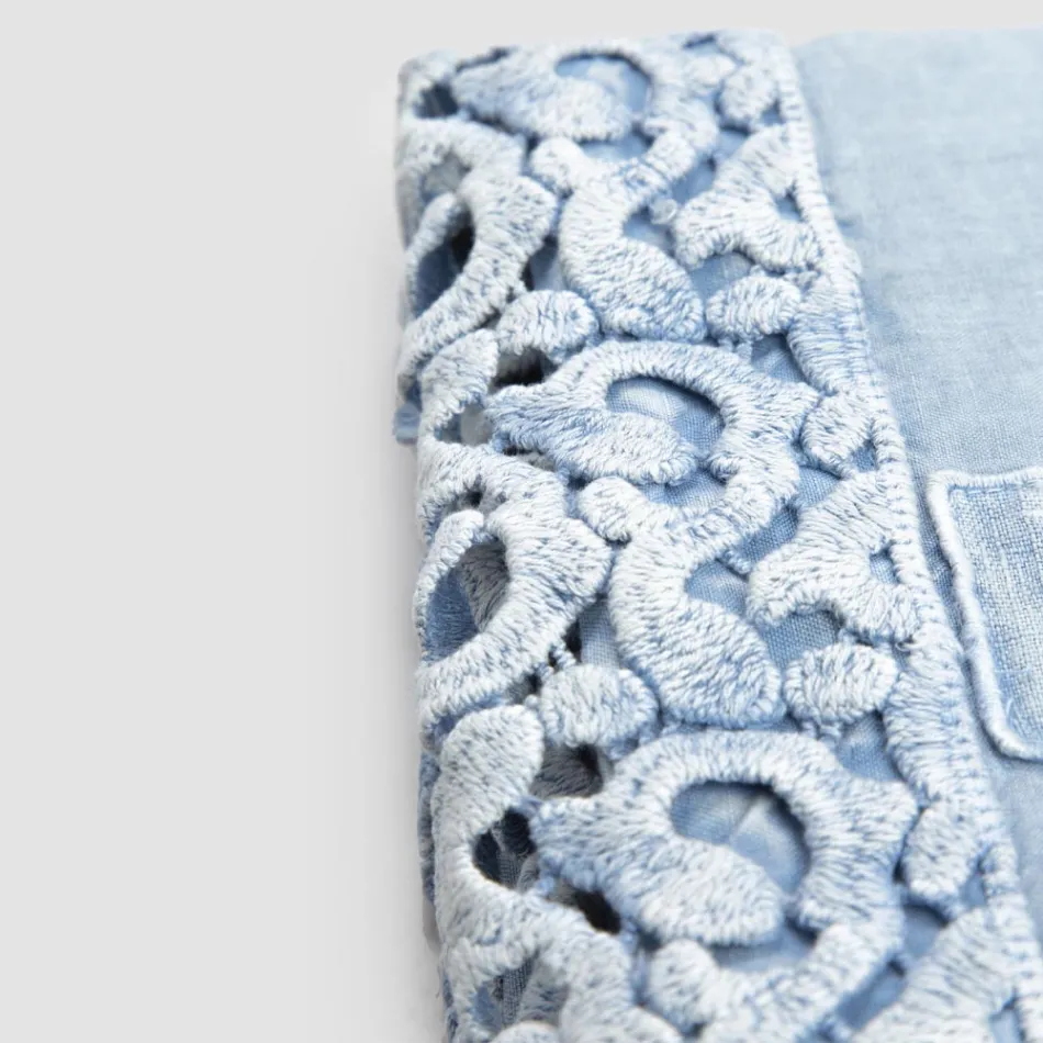 Drap de lit double en lin avec dentelle Poema, 3 finitions - Dulcis Viadurini