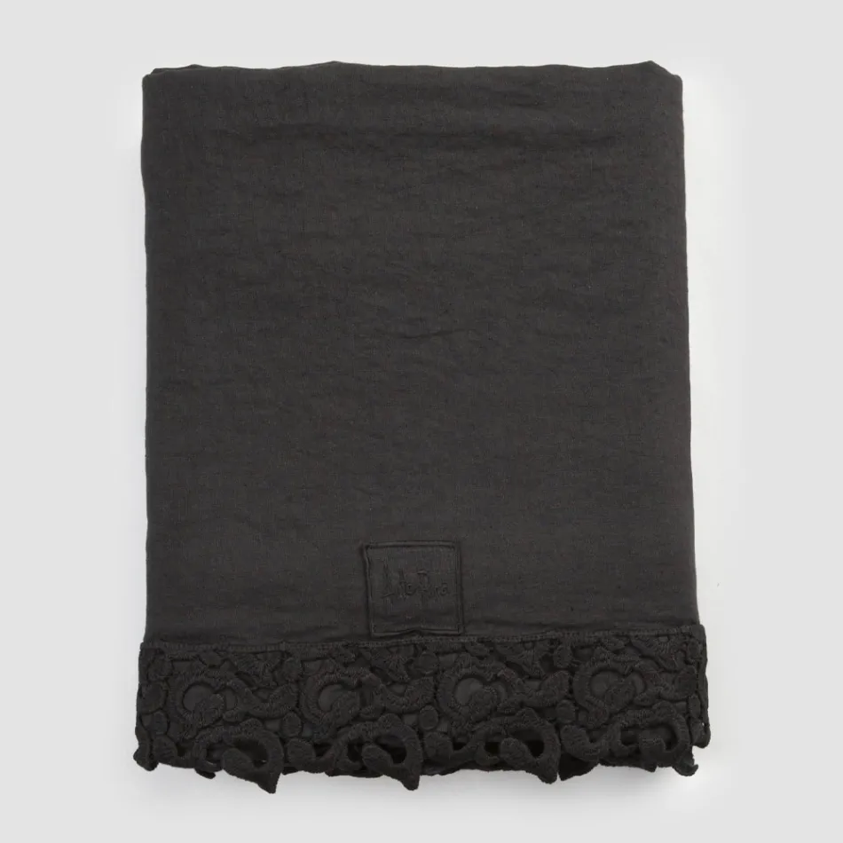 Drap de lit double en lin avec dentelle Poema, 3 finitions - Dulcis Viadurini