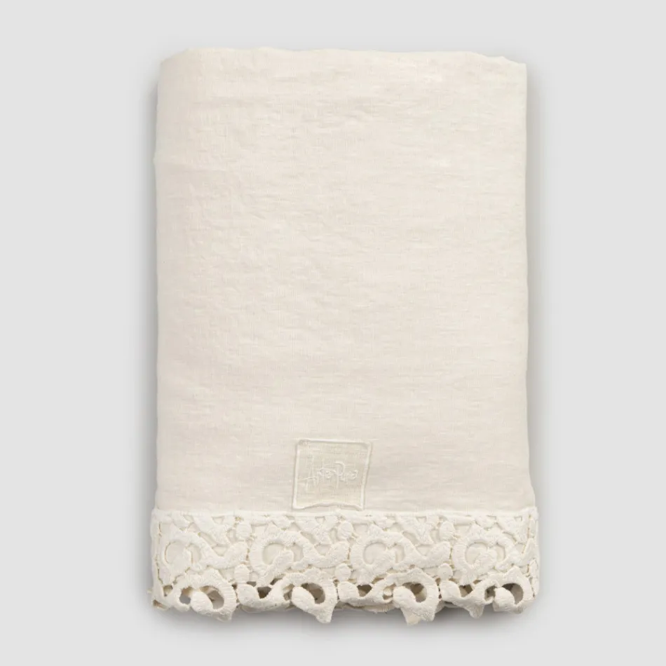 Drap de lit double en lin avec dentelle Poema, 3 finitions - Dulcis Viadurini