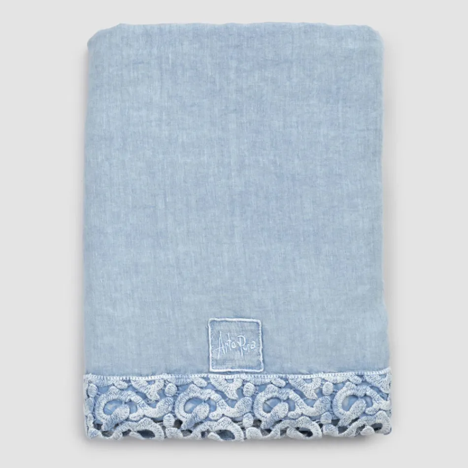 Drap de lit double en lin avec dentelle Poema, 3 finitions - Dulcis Viadurini