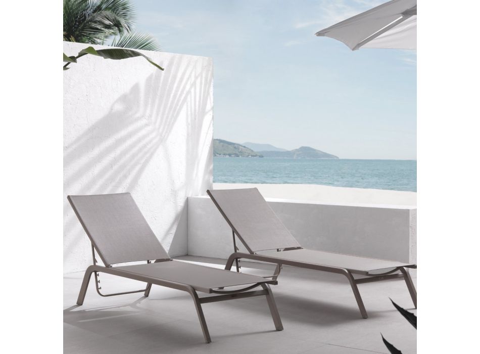 Chaises longues de jardin en aluminium peint et textilène, 2 pièces - Lapin Viadurini