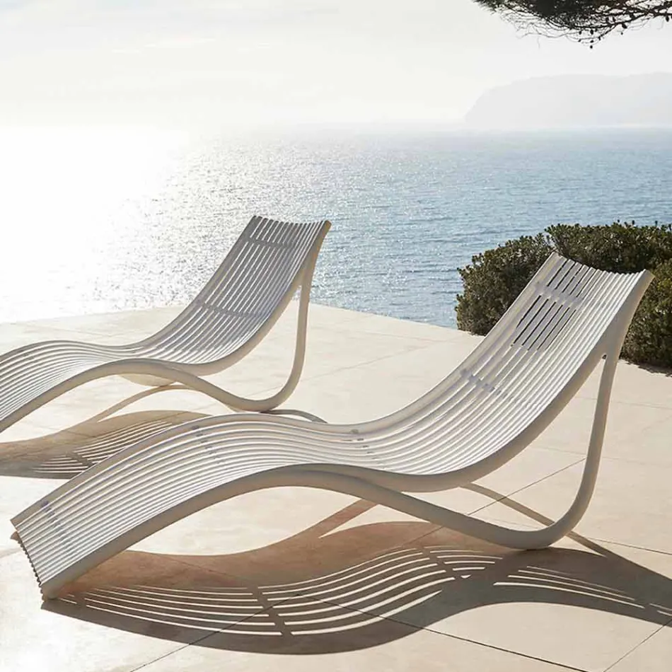 Chaise Longue Extérieure Sunbed, Plastique Blanc ou Écru 4 Pièces - Ibiza par Vondom Viadurini