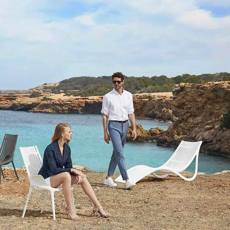 Chaise Longue Extérieure Sunbed, Plastique Blanc ou Écru 4 Pièces - Ibiza par Vondom Viadurini