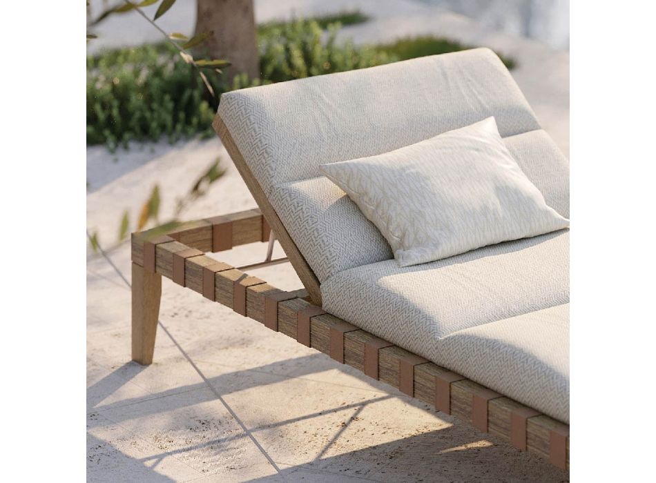 Chaise longue d'extérieur avec structure en bois d'Iroko Made in Italy - Brig Viadurini