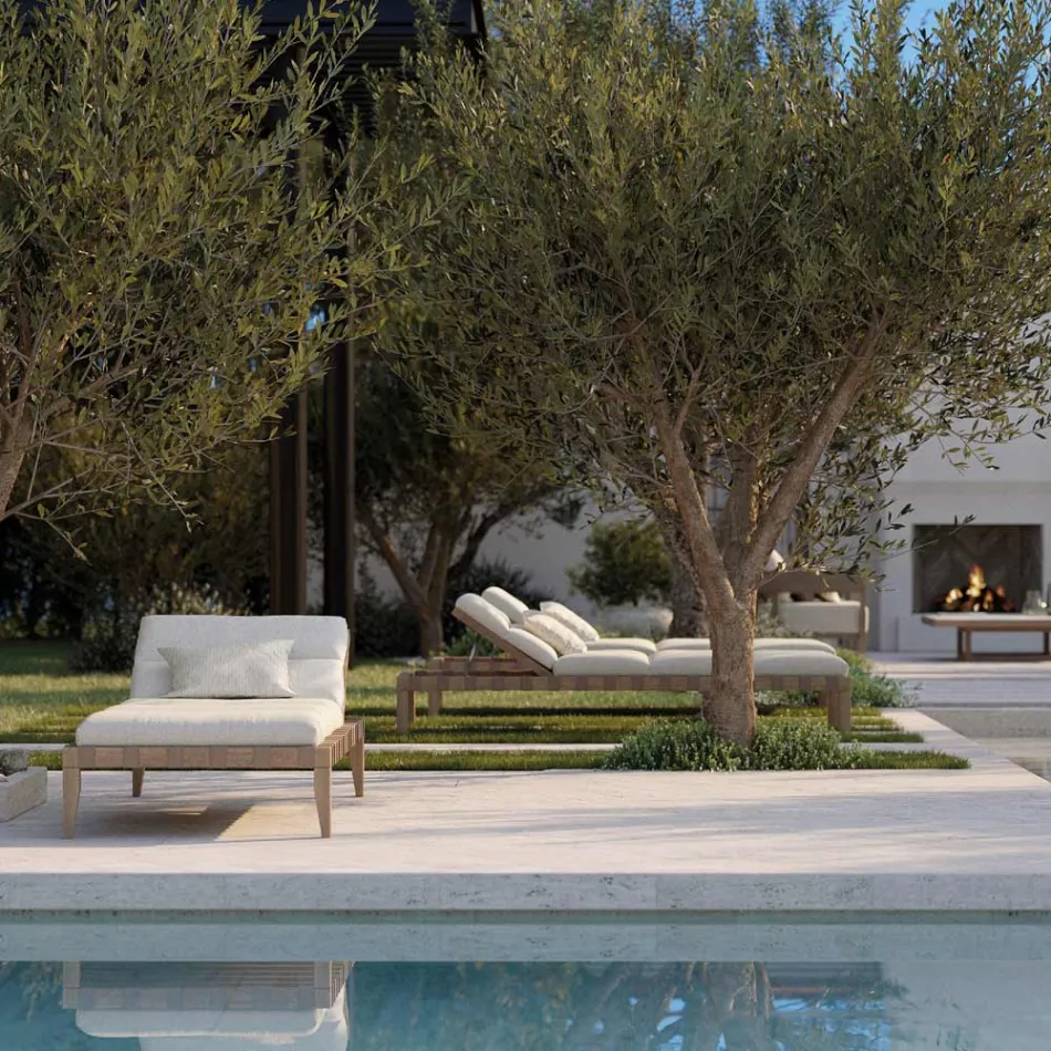 Chaise longue d'extérieur avec structure en bois de teck fabriquée en Italie - Briga Viadurini